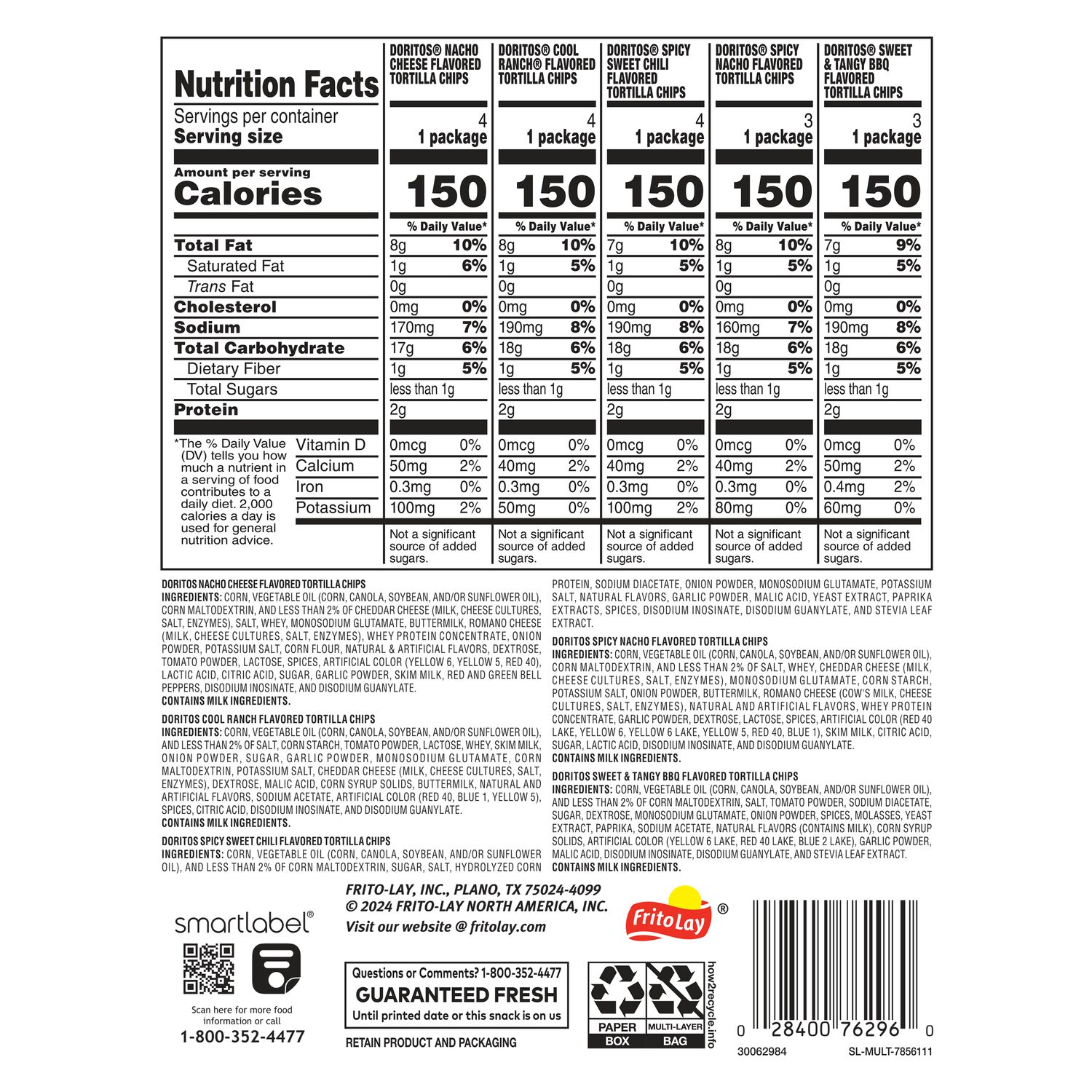 Doritos Tortilla Chips 5 Flavor Variety Pack Snack Chips, 1 oz Bags, 18 Count thumbnail 3