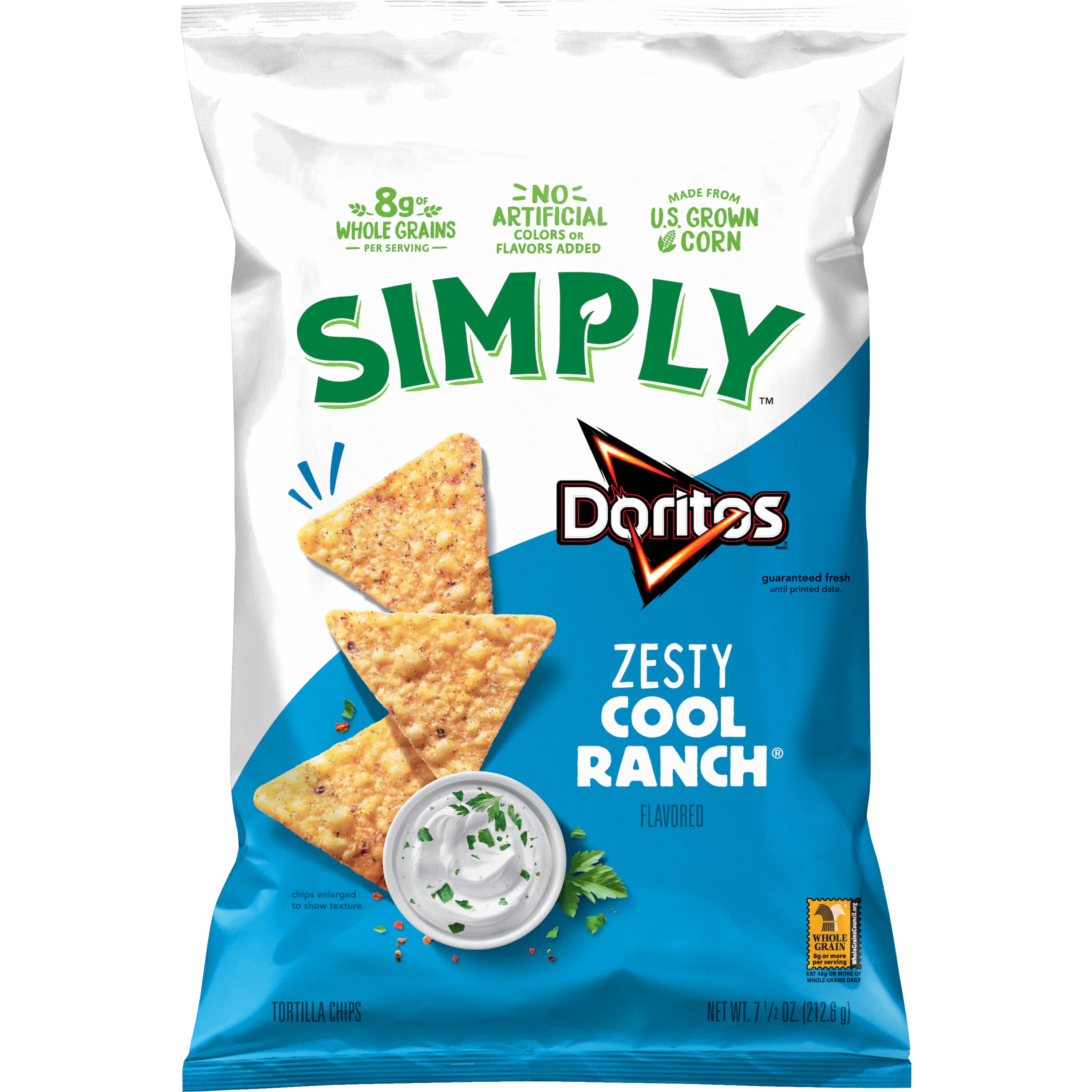 Doritos Simply Tortilla Chips Zesty Cool Ranch Flavored 7.5 oz Bag