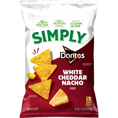 Simply Doritos Tortilla Chips White Cheddar Nacho Flavored, 7.5 oz Bag