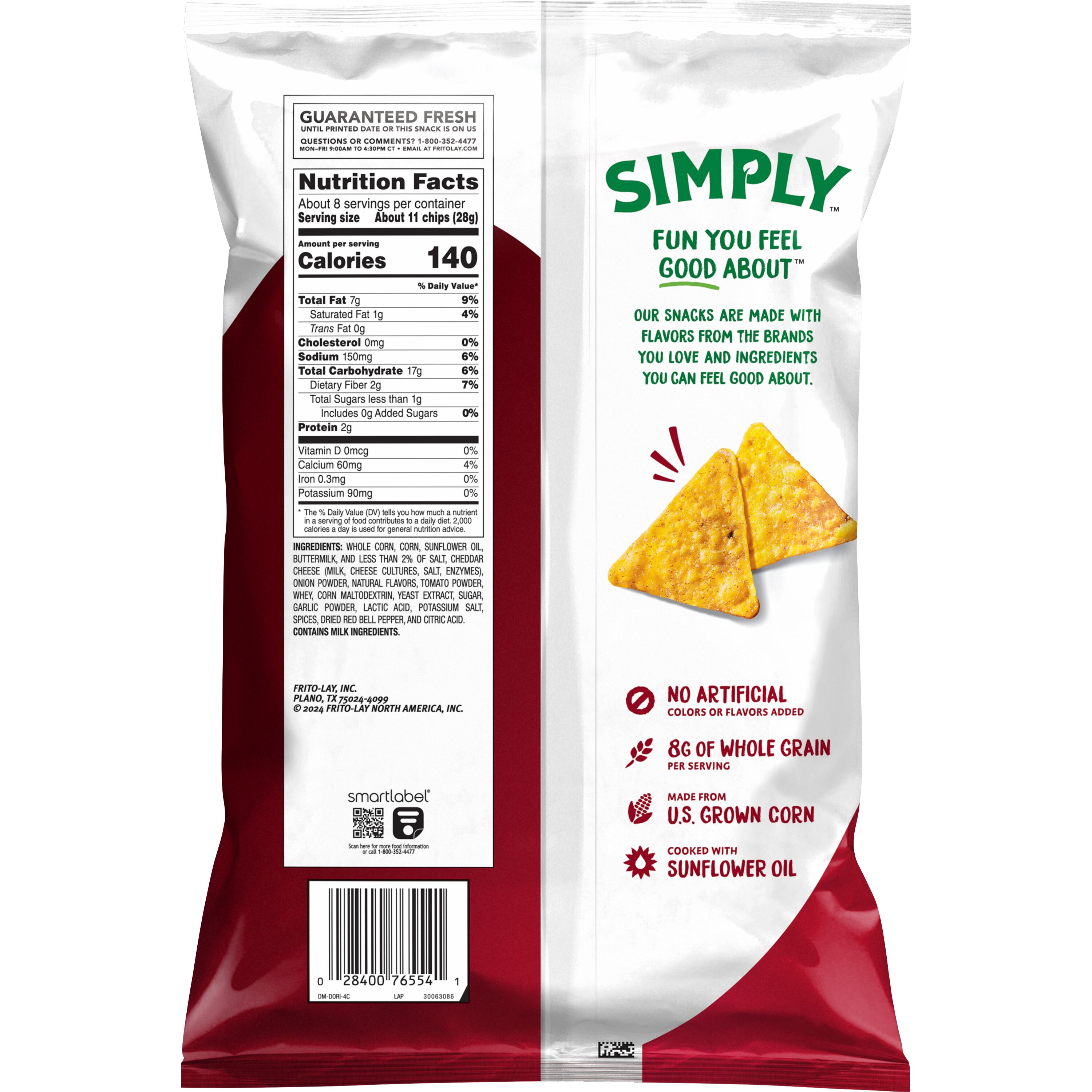 Simply Doritos Tortilla Chips White Cheddar Nacho Flavored, 7.5 oz Bag thumbnail 2