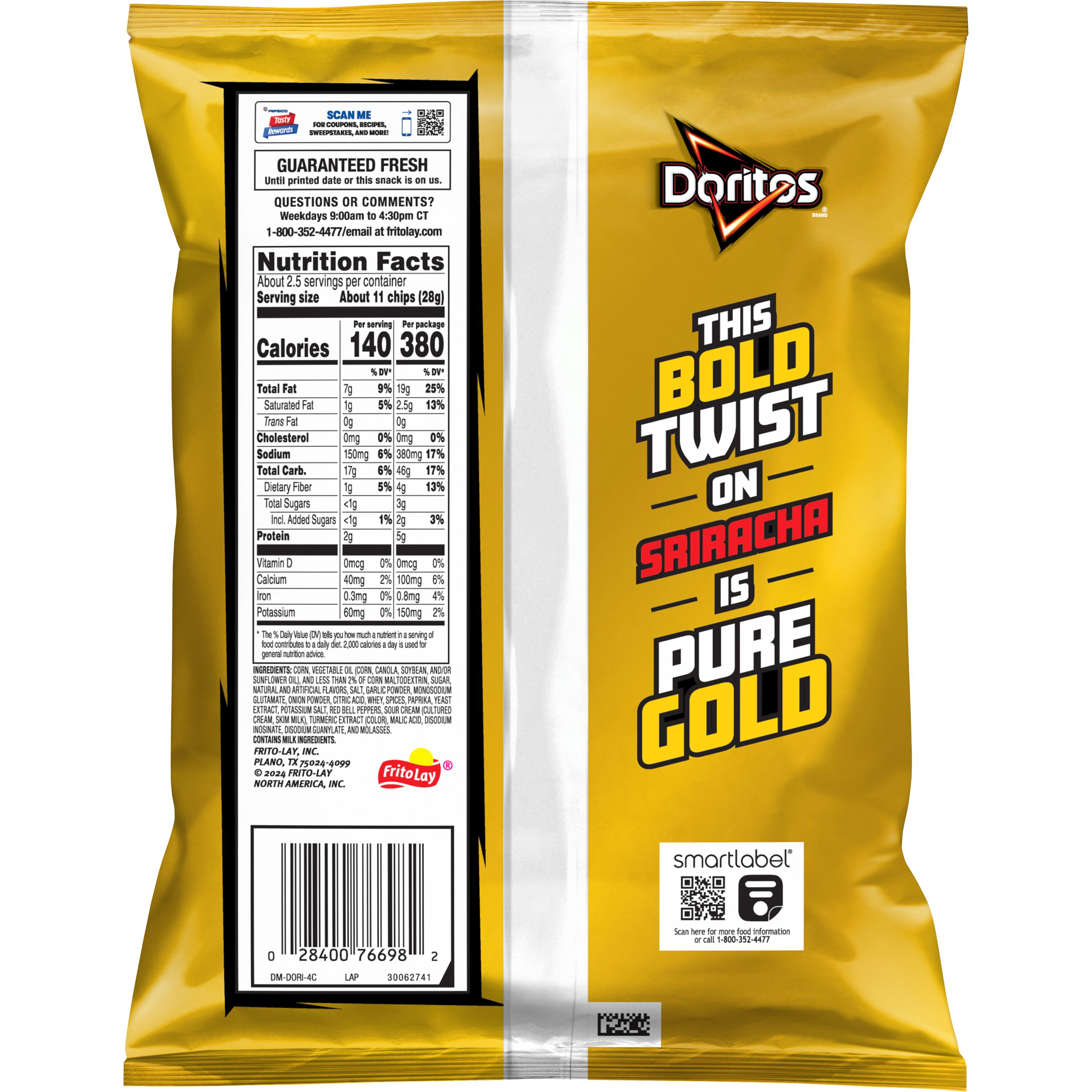 Doritos Flavored Tortilla Chips Golden Sriracha Flavored 2.625 oz Bag thumbnail 2