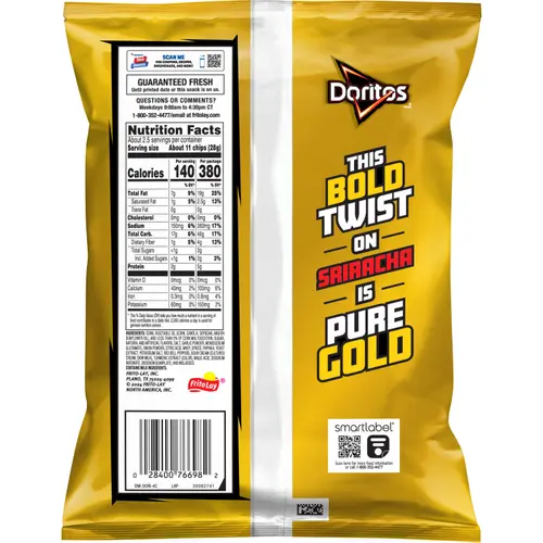 Doritos Flavored Tortilla Chips Golden Sriracha Flavored 2.625 oz Bag thumbnail 2