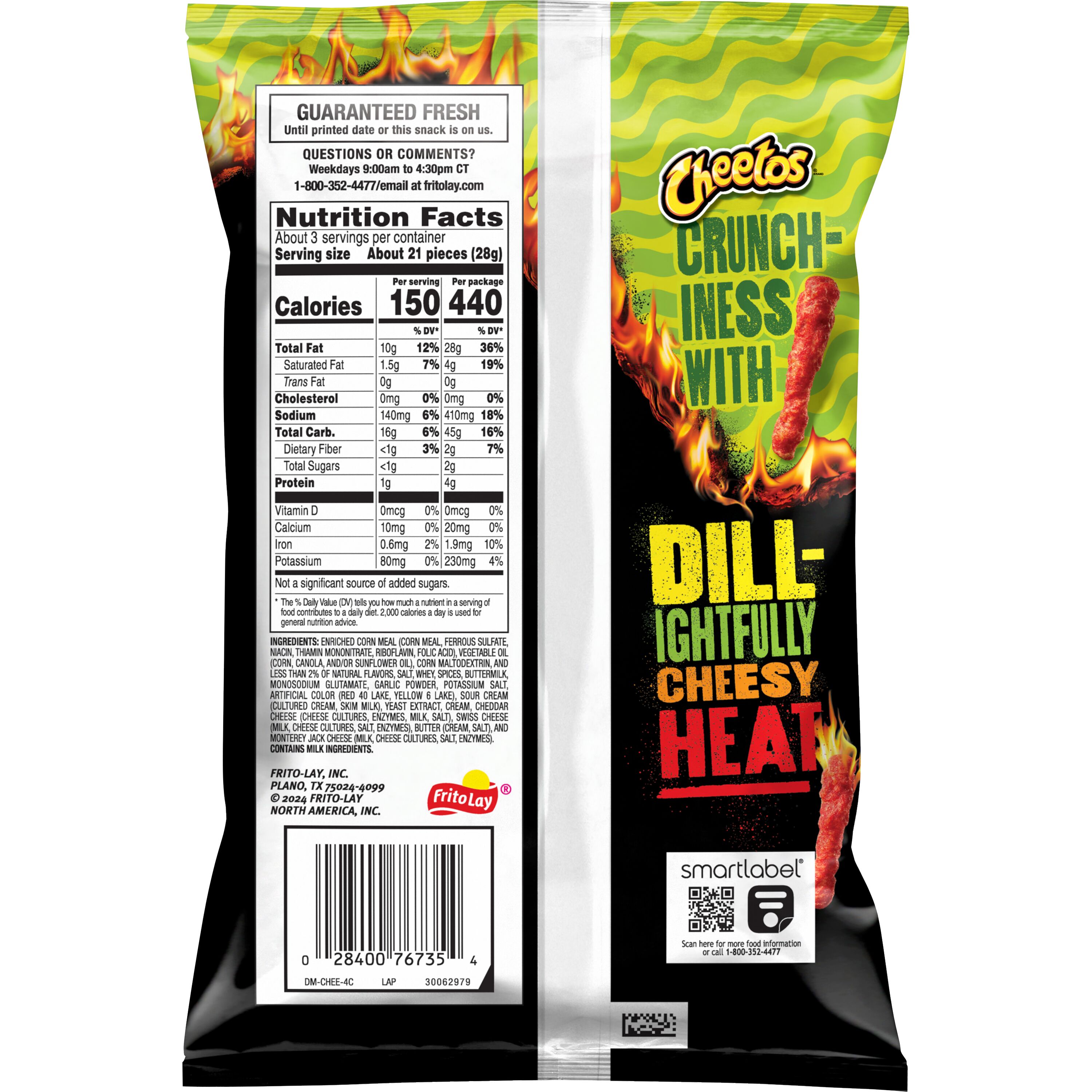 Cheetos Crunchy Cheese Flamin' Hot Dill Pickle Flavored Snacks, 2.875 oz Bag thumbnail 2