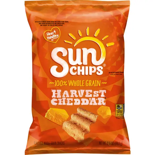 SunChips Whole Grain Snacks Harvest Cheddar Snack Chips, 2.5 Ounce Bag