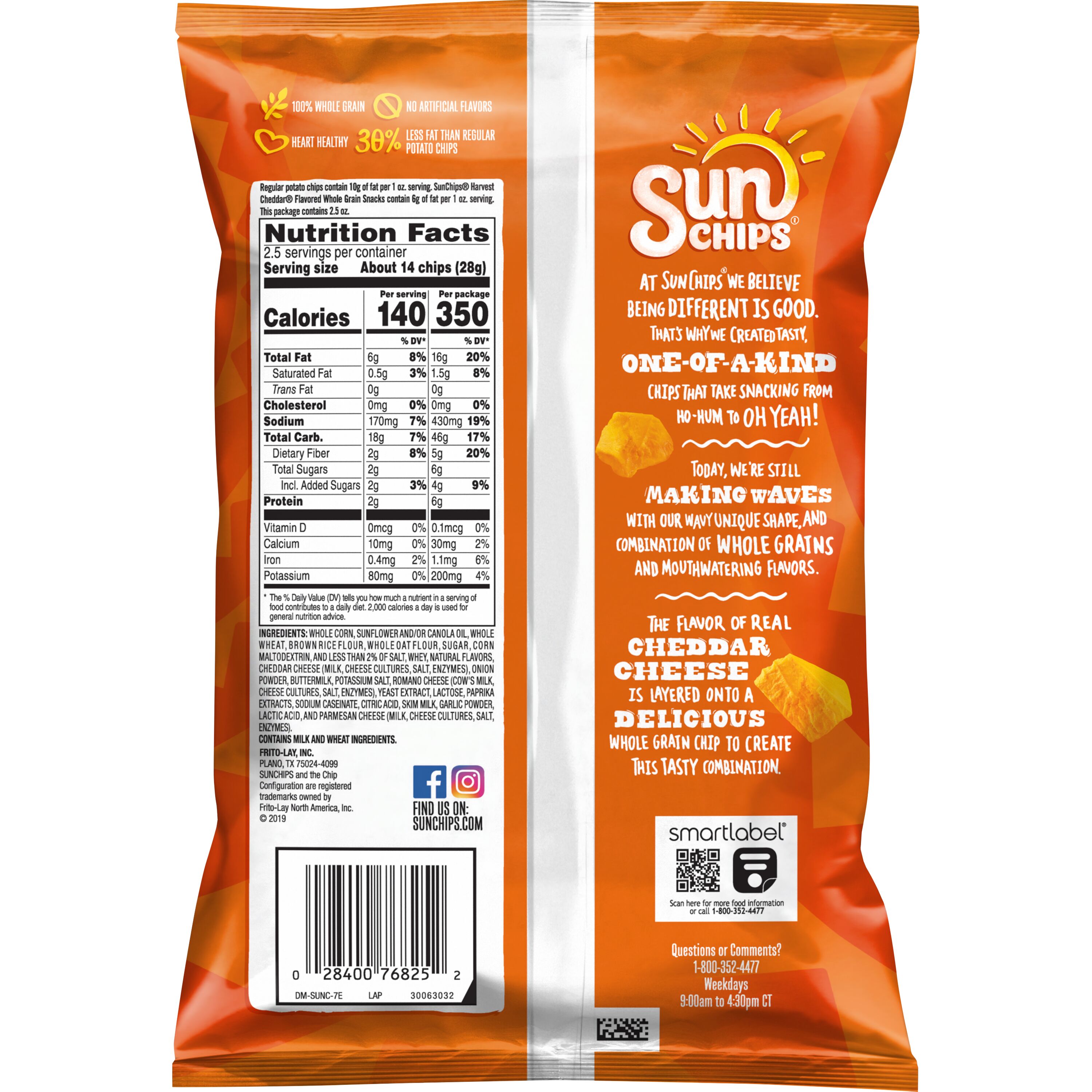 SunChips Whole Grain Snacks Harvest Cheddar Snack Chips, 2.5 Ounce Bag thumbnail 2