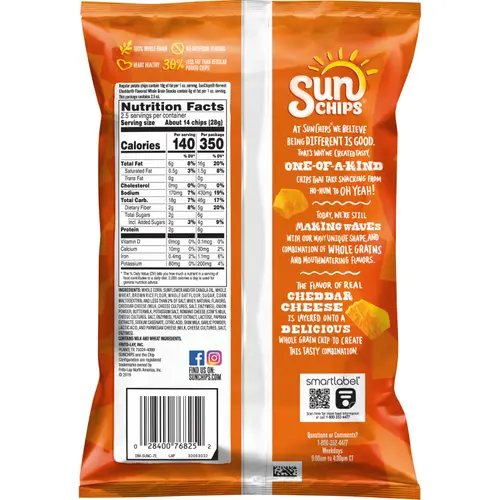 SunChips Whole Grain Snacks Harvest Cheddar Snack Chips, 2.5 Ounce Bag thumbnail 2