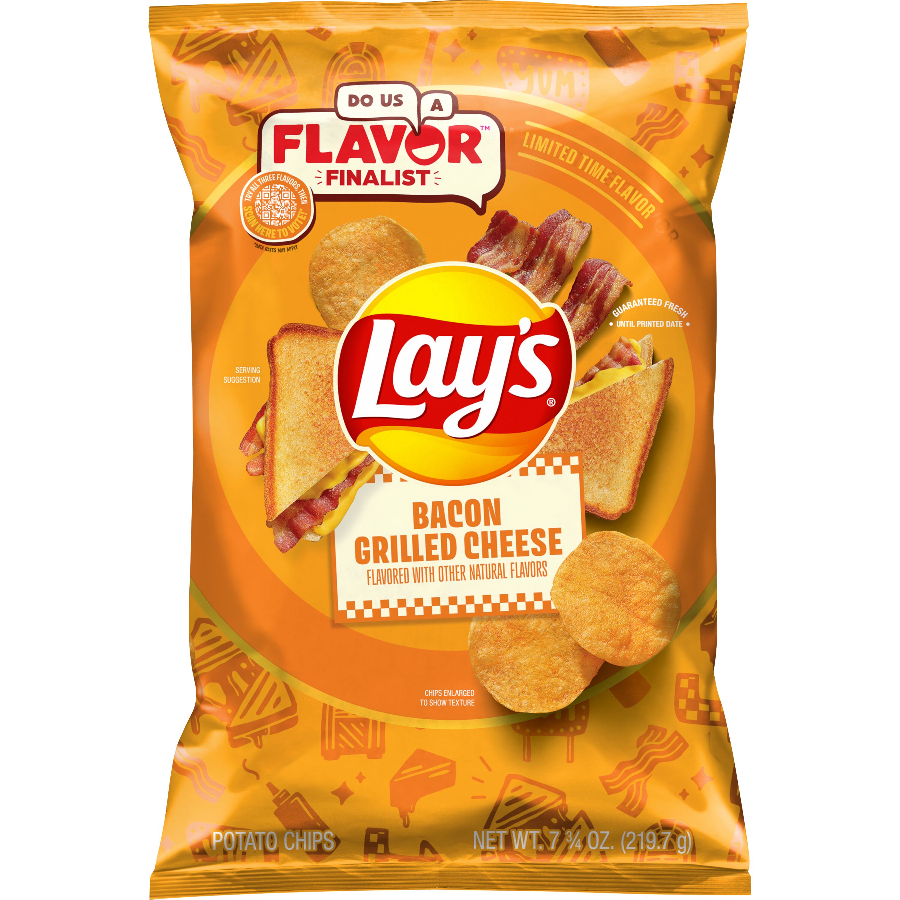 Lays Potato Chips Bacon Grilled Cheese Flavored Snack Chips, 7.75 Ounce Bag