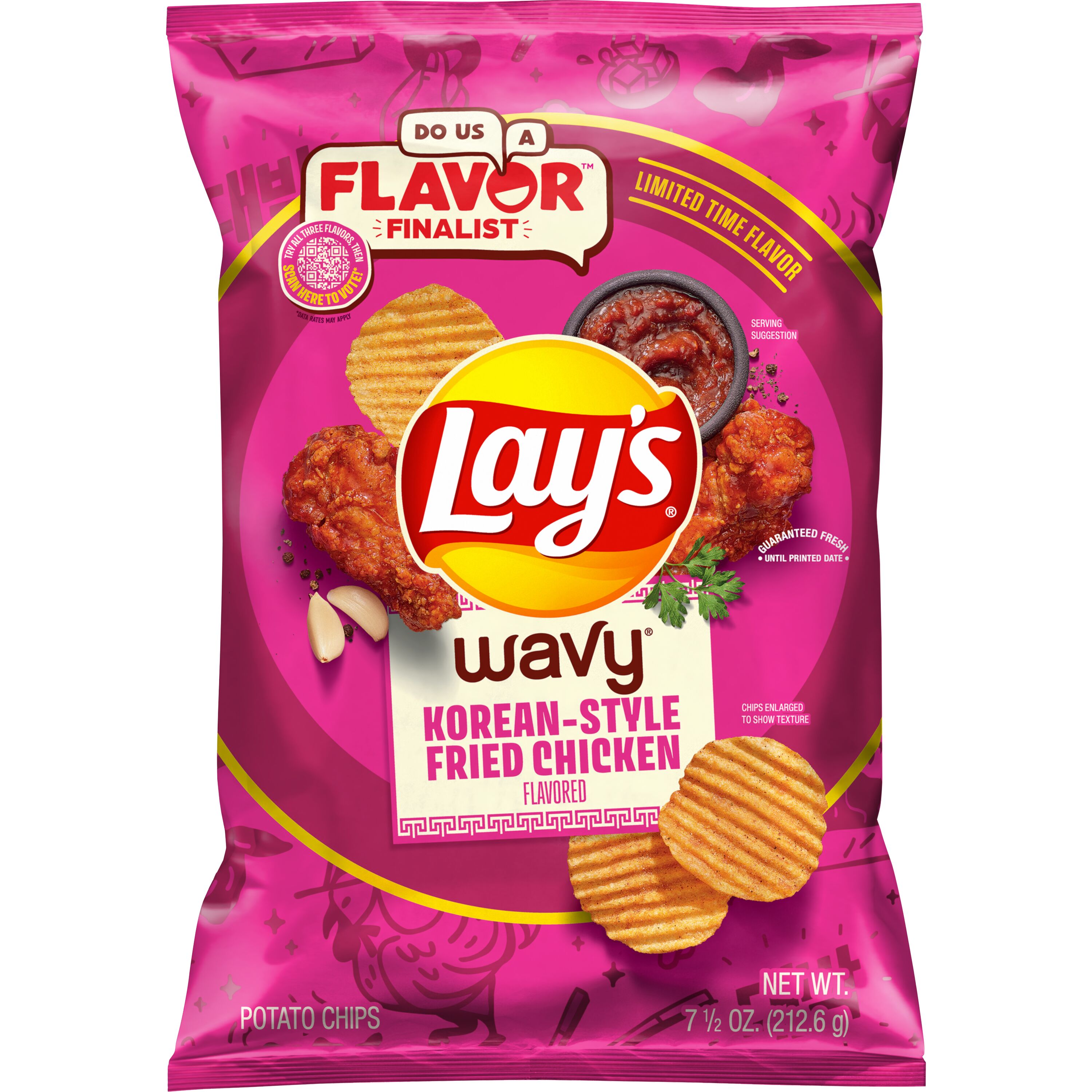 Lay's Wavy Potato Chips Korean Style Fried Chicken Snack Chips, 7.5 Ounce Bag