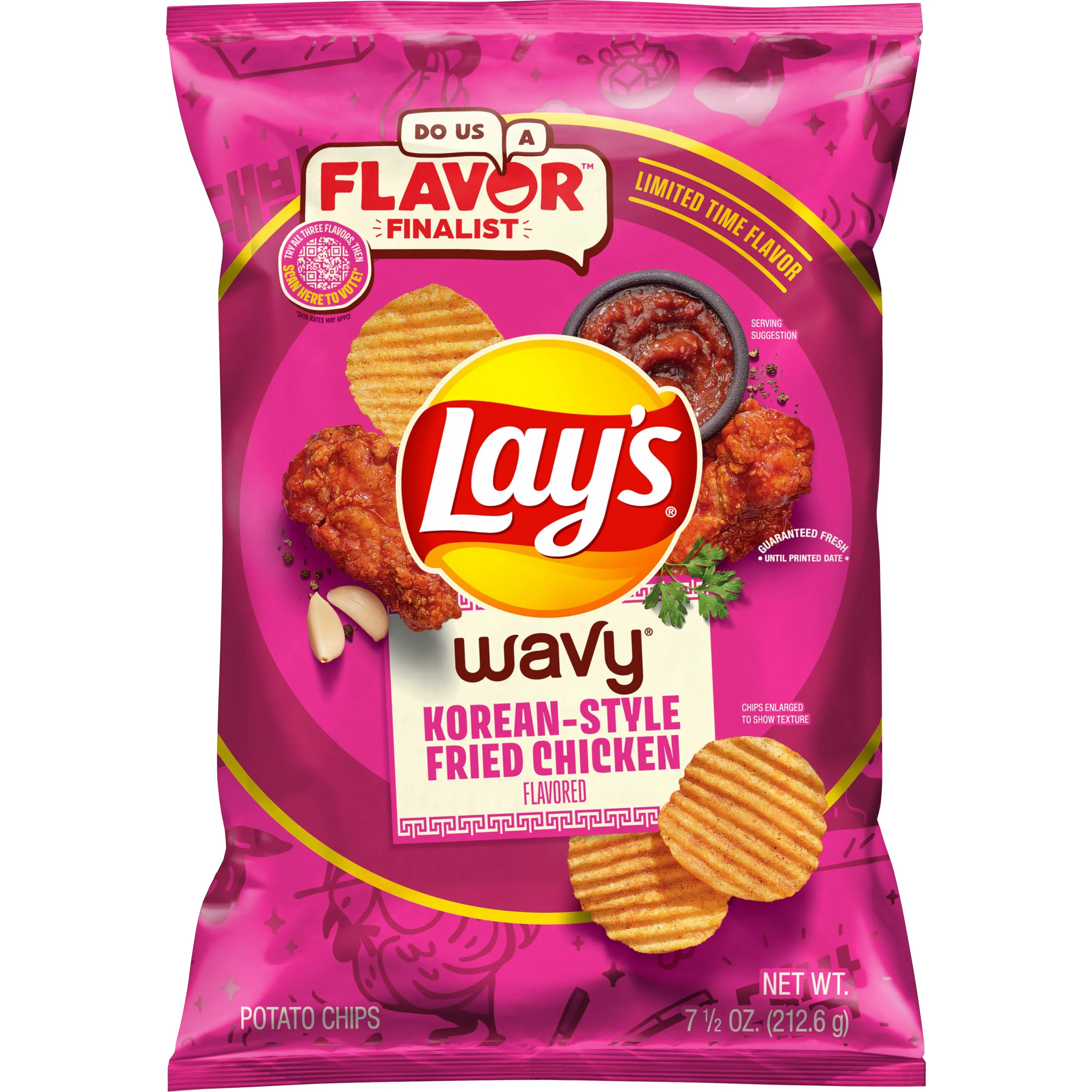 Lay's Wavy Potato Chips Korean Style Fried Chicken Snack Chips, 7.5 Ounce Bag