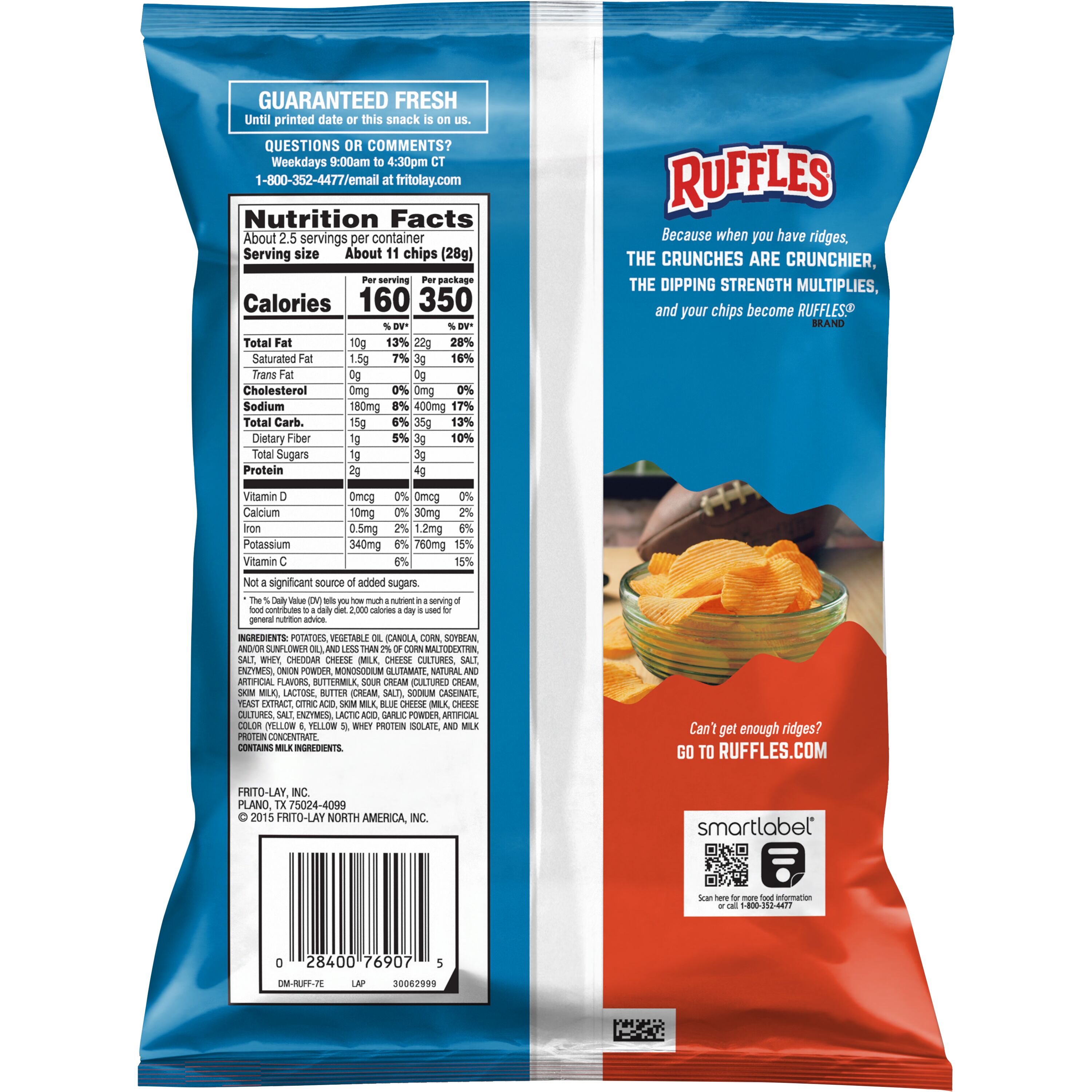 Ruffles Potato Chips Cheddar & Sour Cream, 2.25 oz Bag thumbnail 2