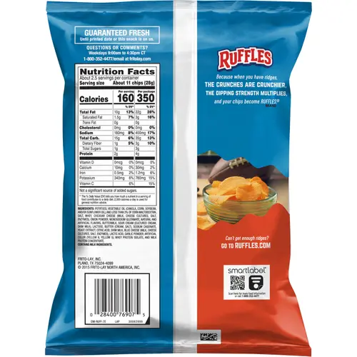 Ruffles Potato Chips Cheddar & Sour Cream, 2.25 oz Bag thumbnail 2