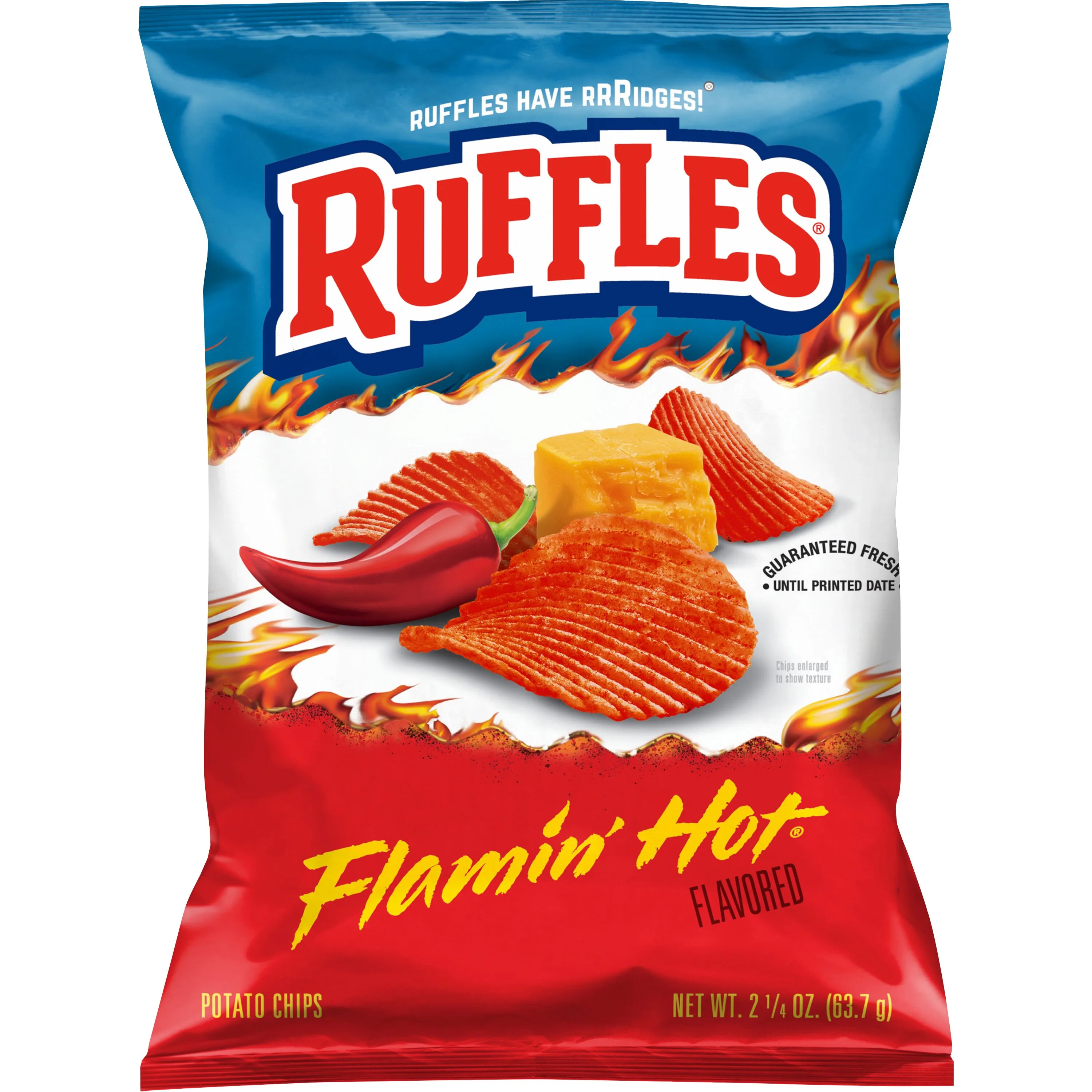 Ruffles Potato Chips Flamin' Hot Flavored, 2.25 oz Bag