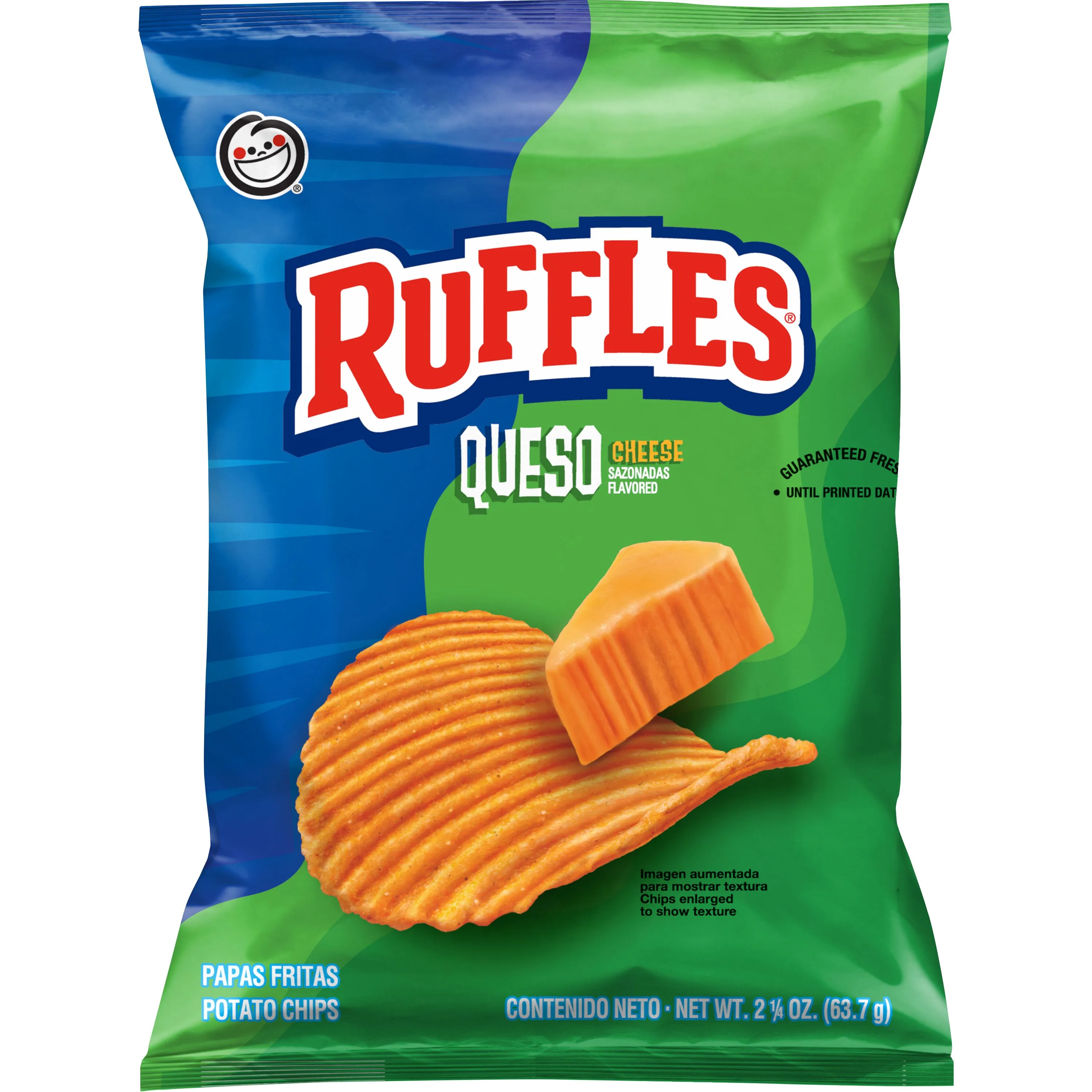 Ruffles Potato Chips Queso Cheese Flavored, 2.25 oz Bag
