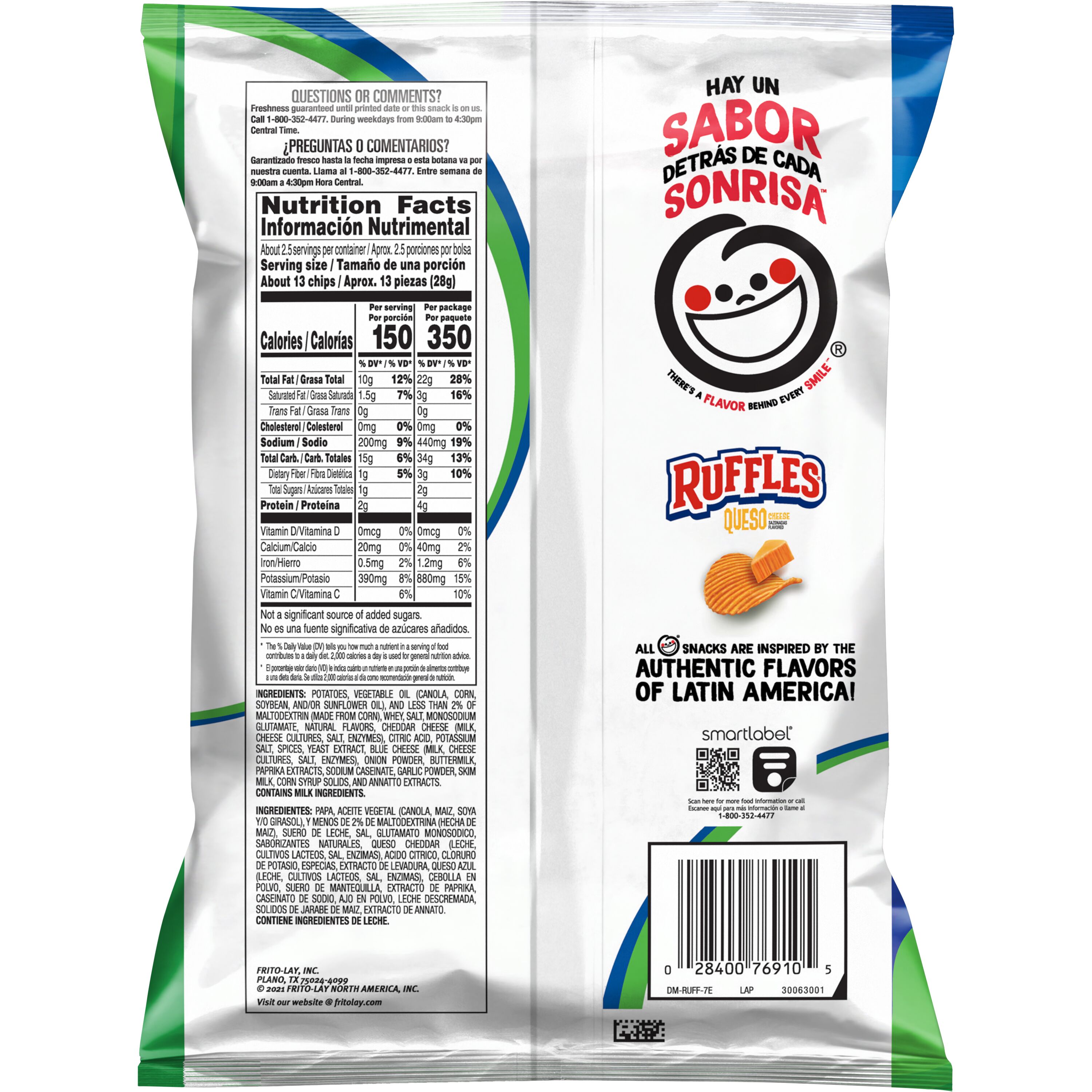 Ruffles Potato Chips Queso Cheese Flavored, 2.25 oz Bag thumbnail 4