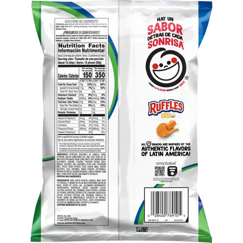 Ruffles Potato Chips Queso Cheese Flavored, 2.25 oz Bag thumbnail 4