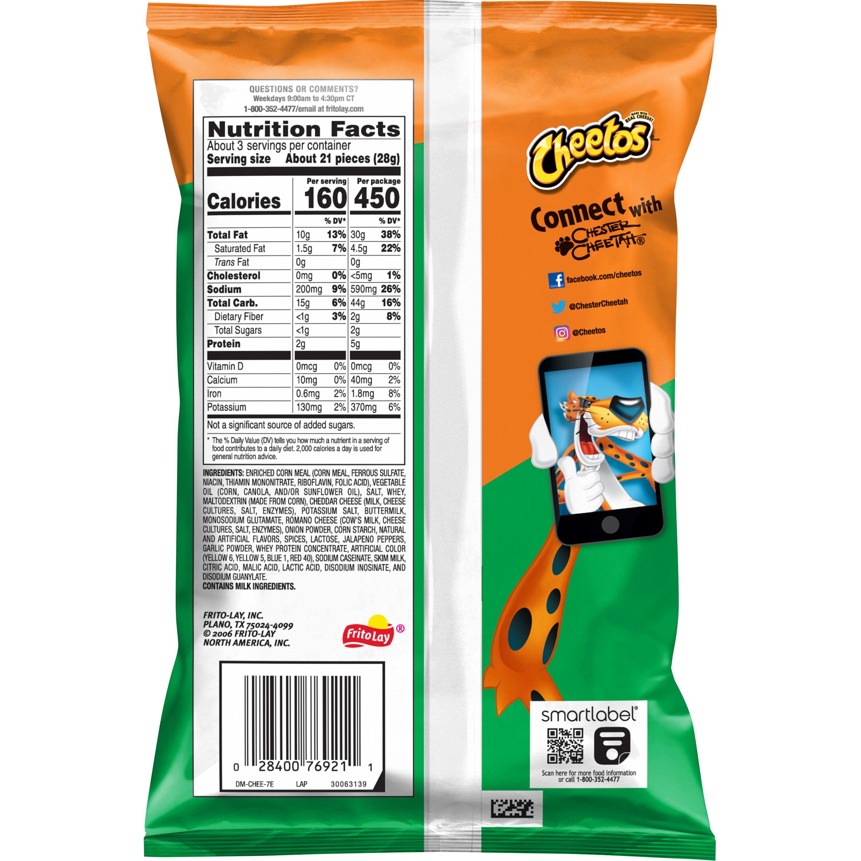 Cheetos Crunchy Cheese Cheddar Jalapeno Flavored Snacks, 2.875 oz Bag thumbnail 2