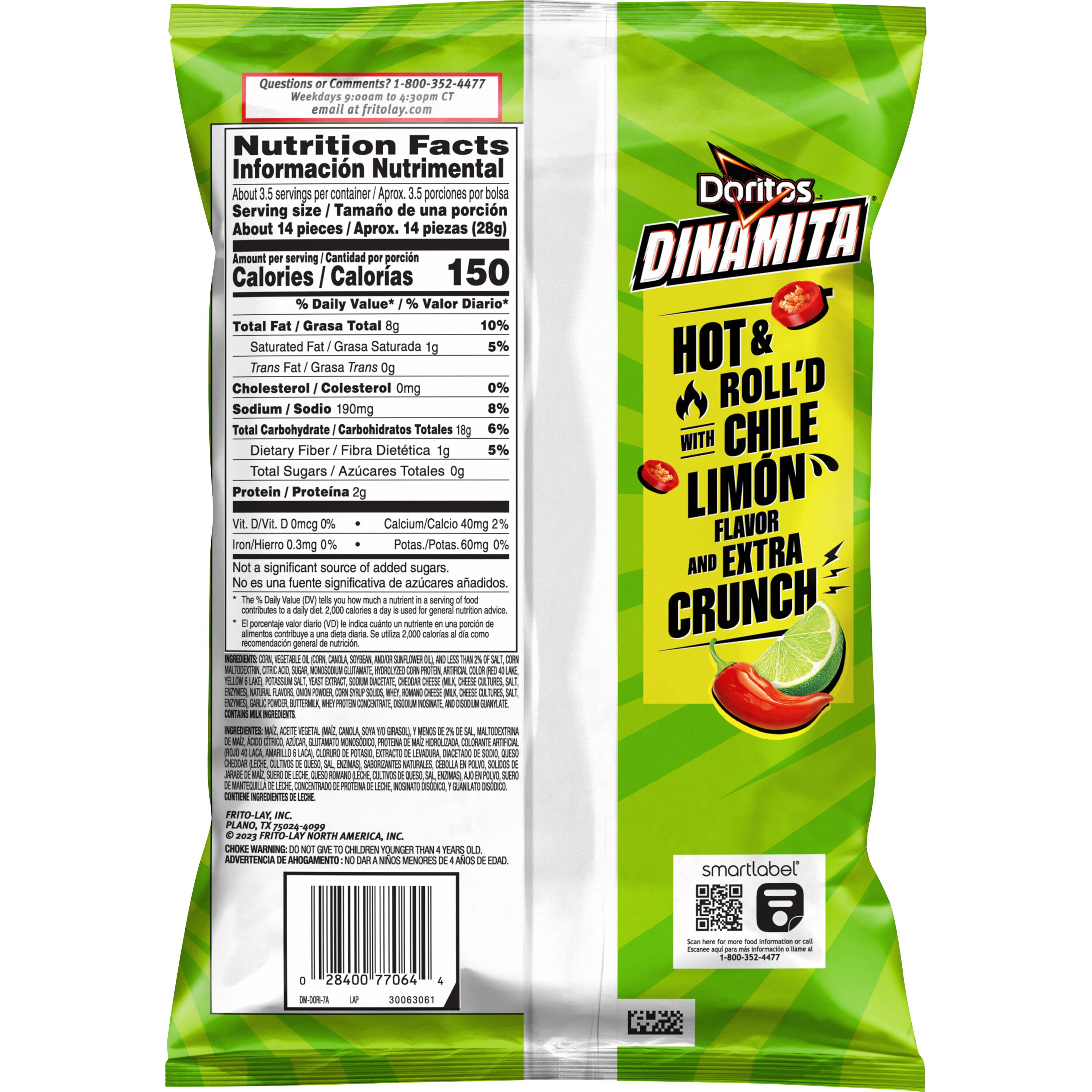 Doritos Dinamita Chile Limon Tortilla Chips, 3.24 oz Bag thumbnail 3