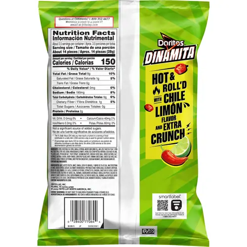 Doritos Dinamita Chile Limon Tortilla Chips, 3.24 oz Bag thumbnail 3