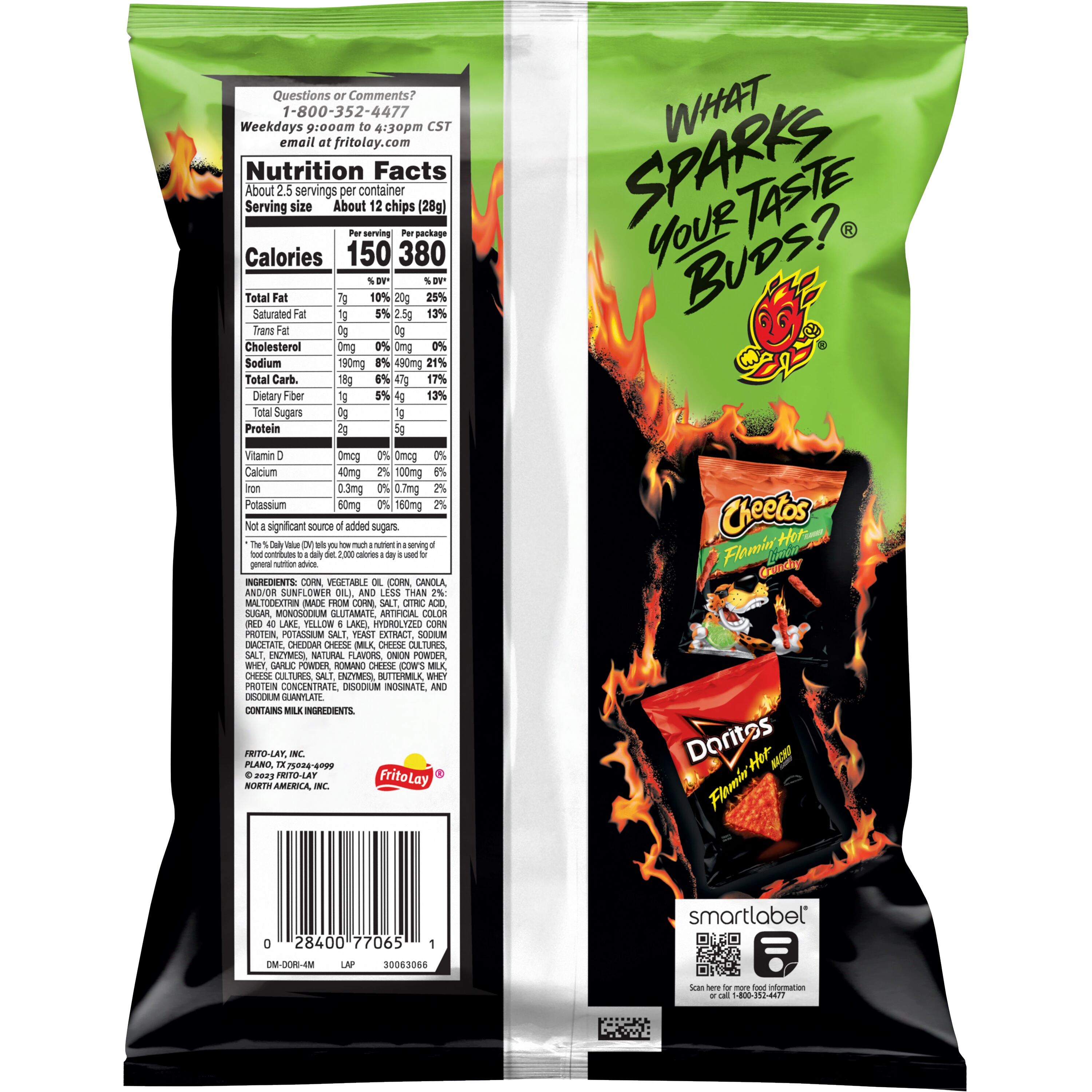 Doritos Tortilla Chips Flamin' Hot Limon Flavored, 2.625 oz Bag thumbnail 2