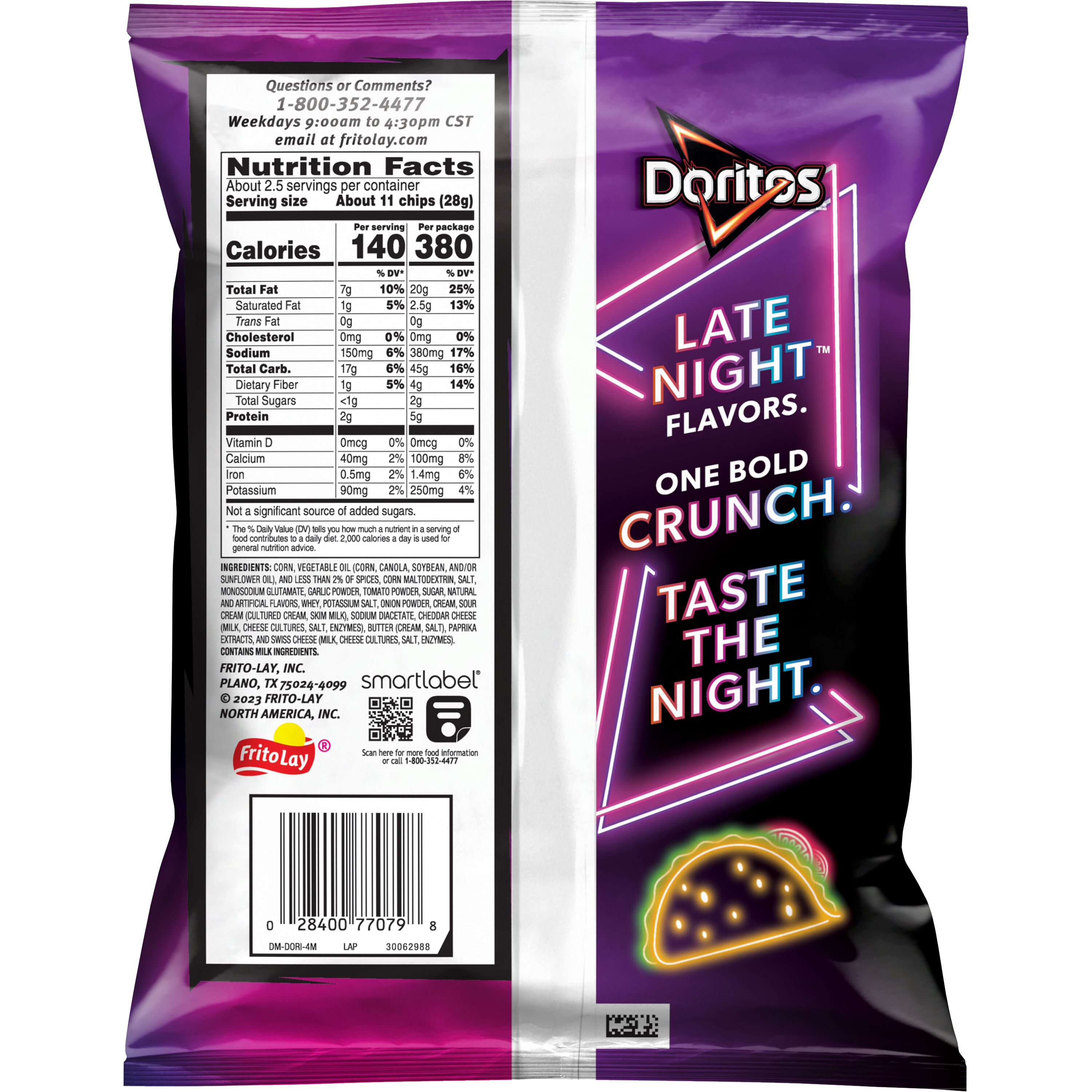 Doritos Tortilla Chips Late Night Loaded Taco Flavored 2.625 oz Bag thumbnail 2