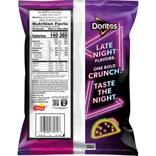 Doritos Tortilla Chips Late Night Loaded Taco Flavored 2.625 oz Bag thumbnail 2