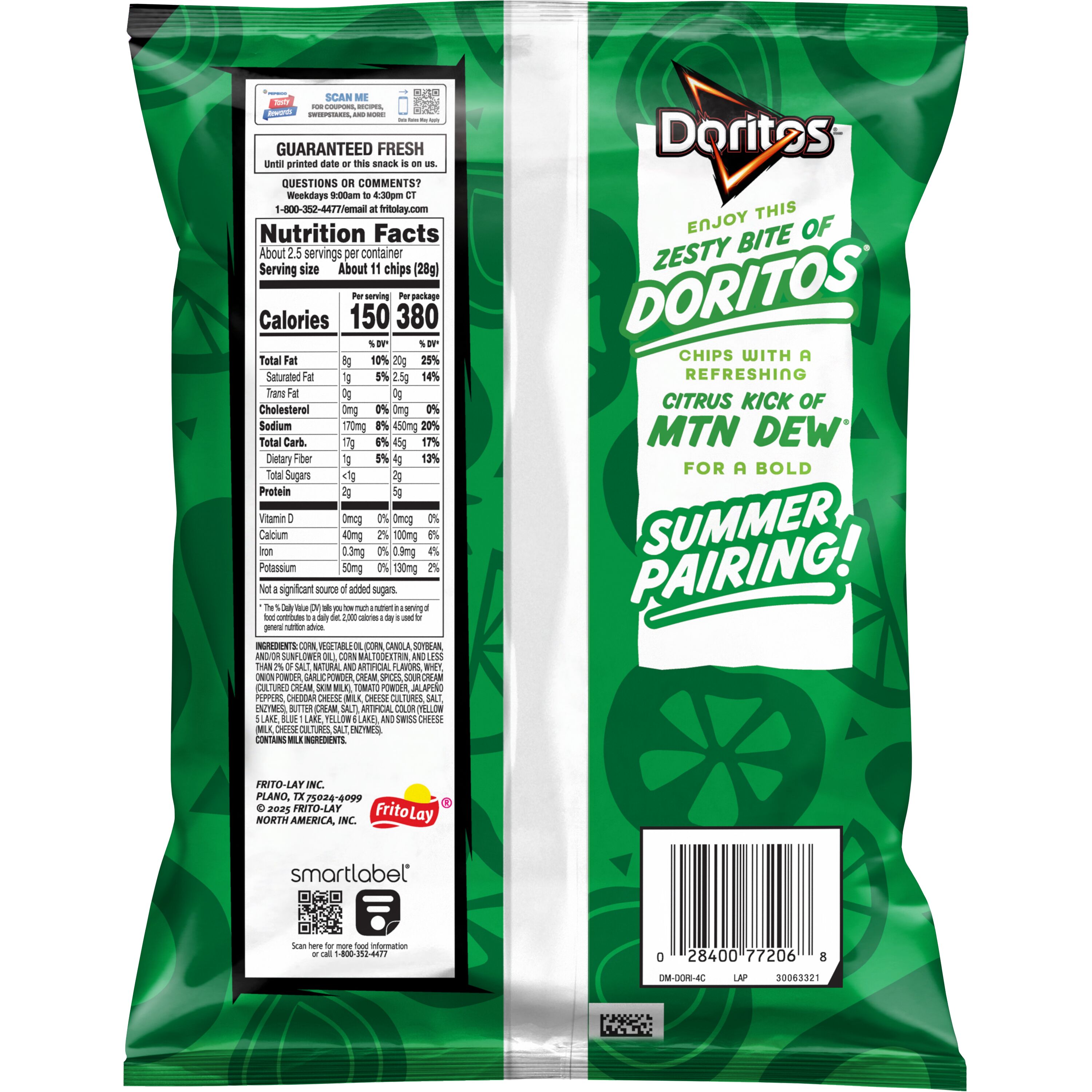 Doritos Tortilla Chips Snack Chips Guacamole Flavored, 2.625 oz Bag thumbnail 2