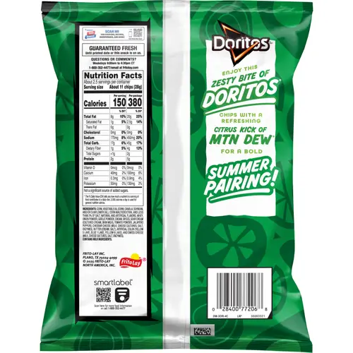 Doritos Tortilla Chips Snack Chips Guacamole Flavored, 2.625 oz Bag thumbnail 2