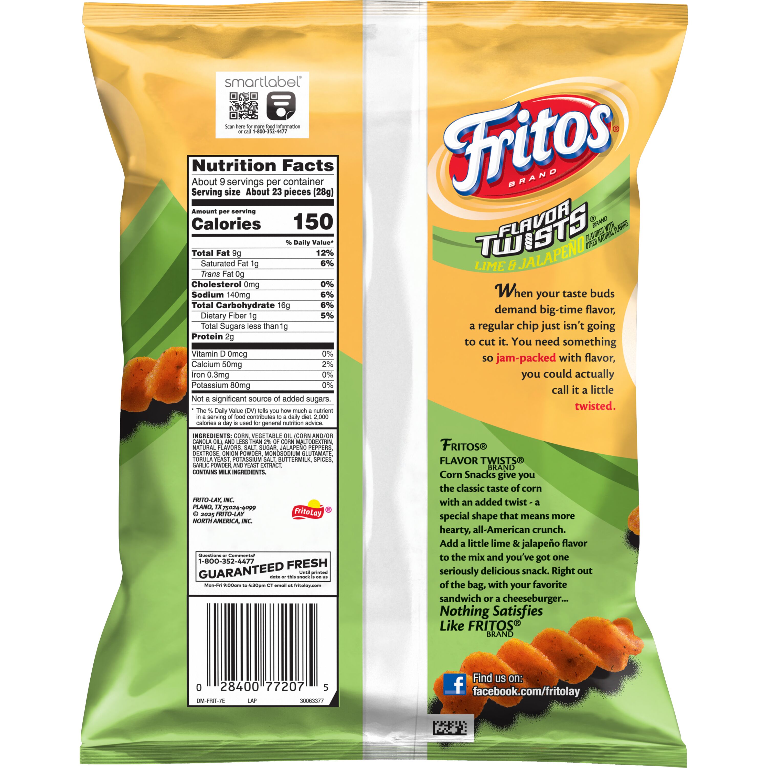 Fritos Flavor Twists Corn Snacks, Lime & Jalapeno Flavor, 9.25 oz thumbnail 2