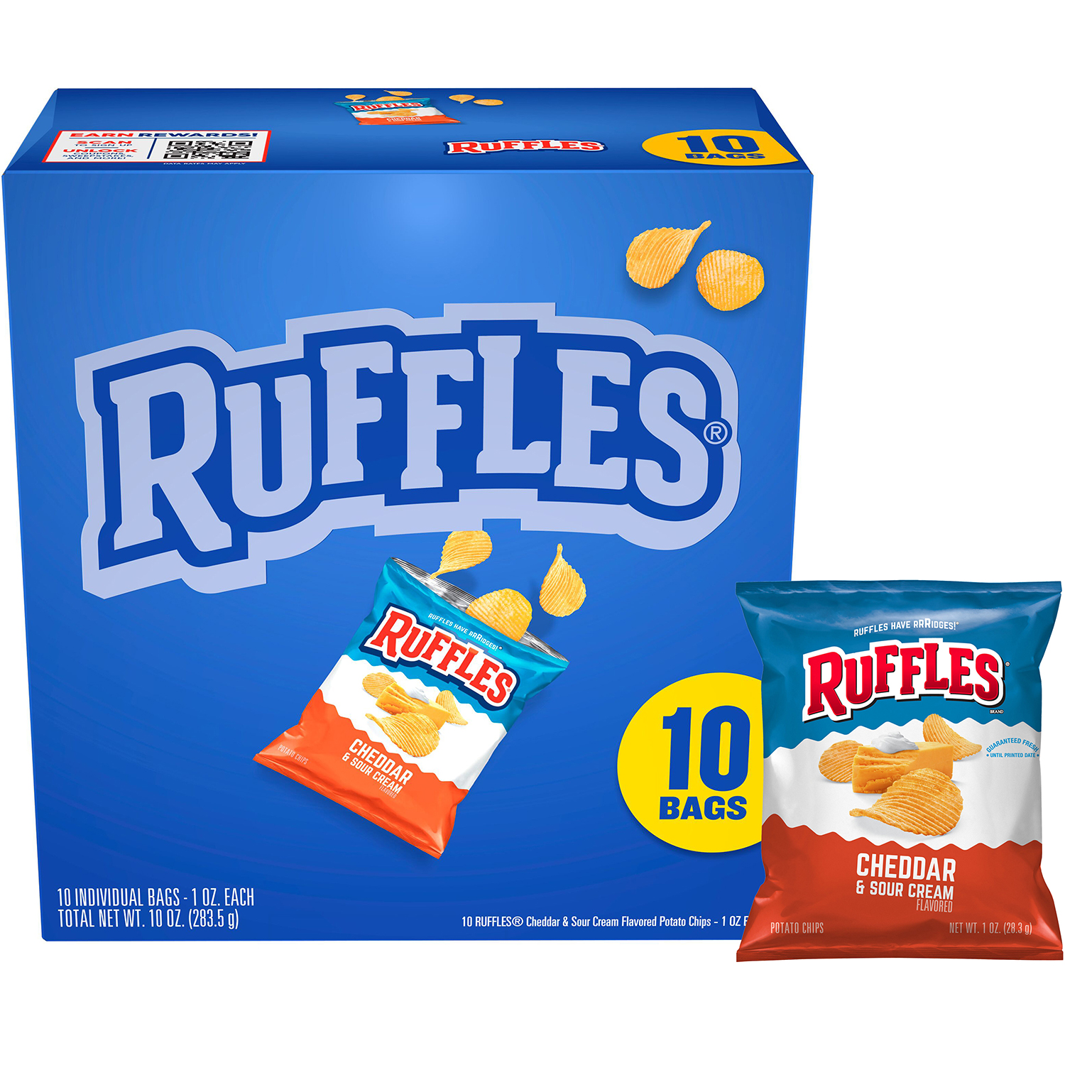 Ruffles Cheddar Sour Cream Flavor Snack Chips, 10 Count Multipack