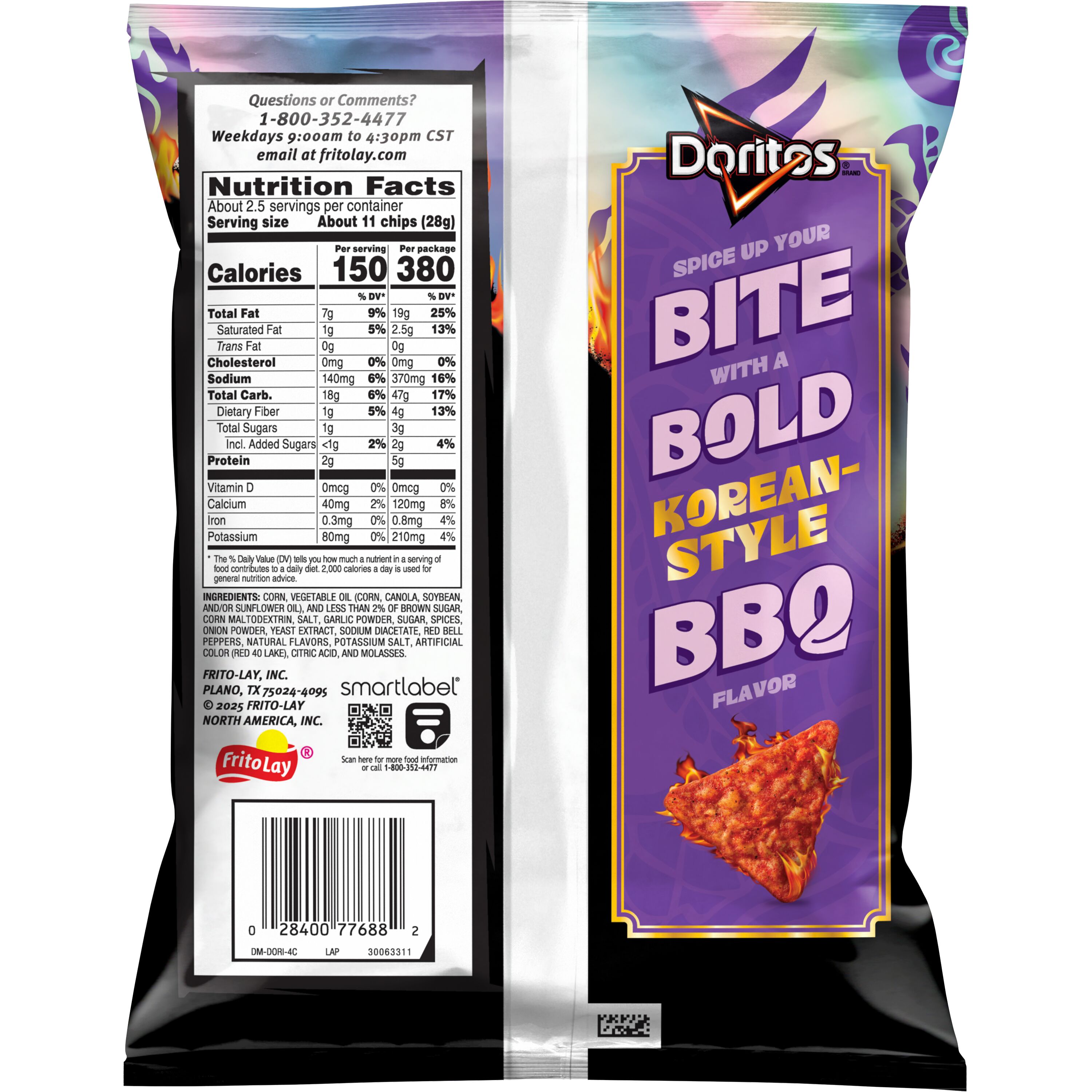 Doritos Flamin' Hot Korean Style BBQ Artificially Flavored Tortilla Chips, 2.625 oz Bag thumbnail 2