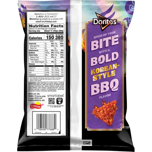 Doritos Flamin' Hot Korean Style BBQ Artificially Flavored Tortilla Chips, 2.625 oz Bag thumbnail 2