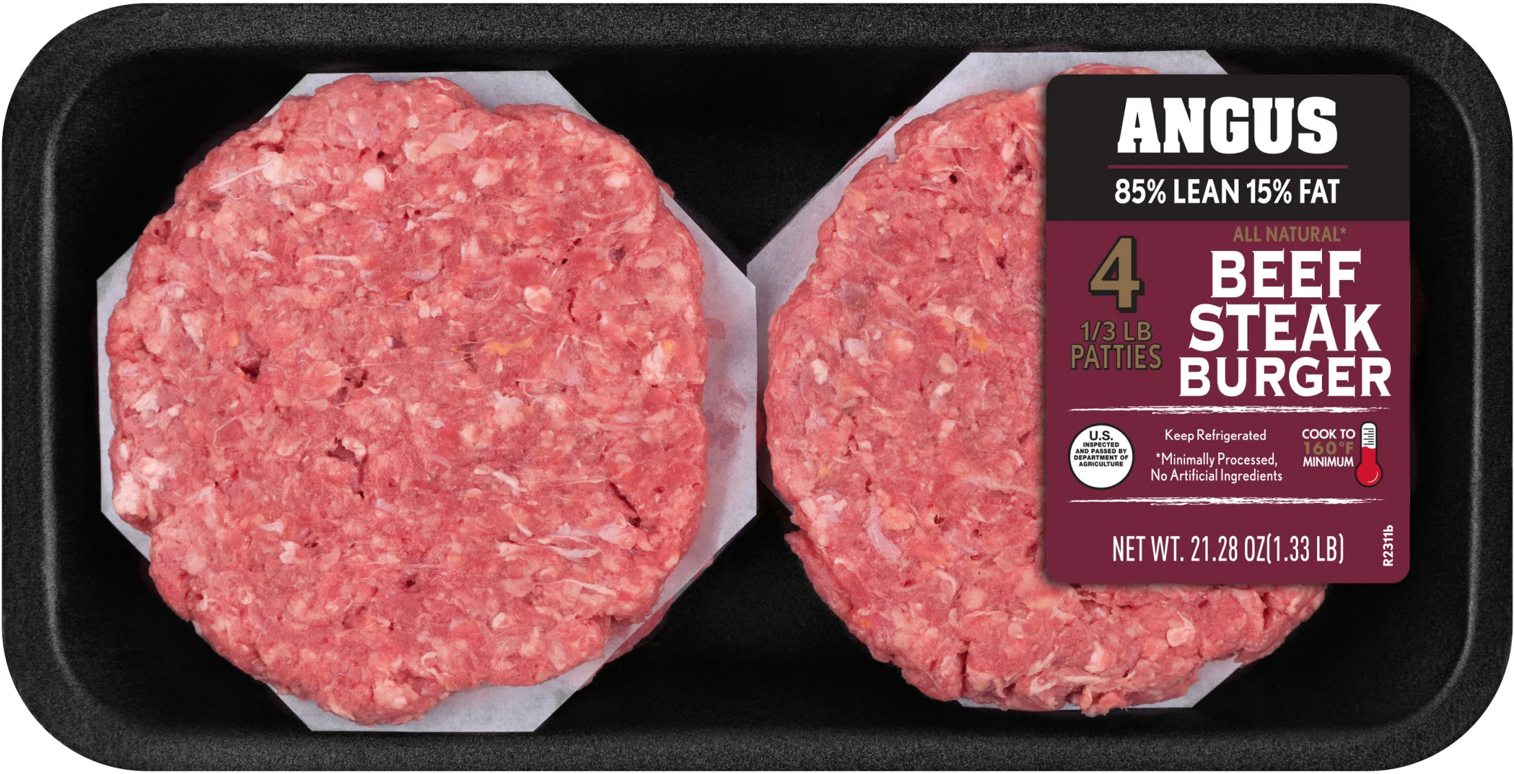 85% Lean/15% Fat, Angus Ground Beef 4ct.Patties, 1.33 Lbs