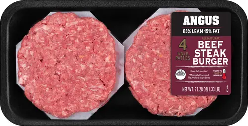 85% Lean/15% Fat, Angus Ground Beef 4ct.Patties, 1.33 Lbs