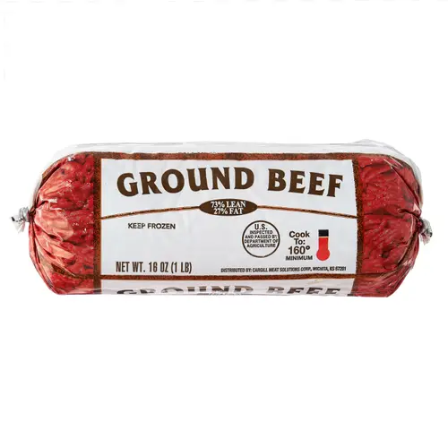 73% Lean / 27% Fat Ground Beef, 1lb Roll, Frozen