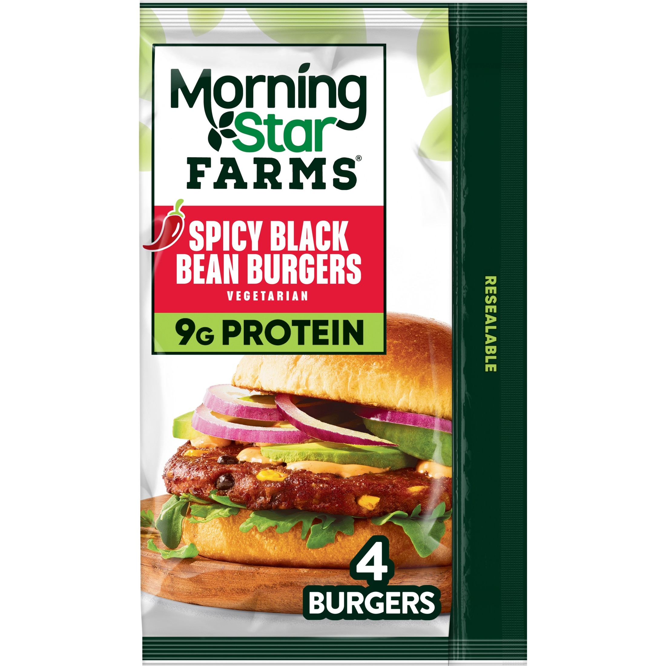 MorningStar Farms Vegetarian Spicy Black Bean Veggie Burgers, 9.5 oz, 4 Count (Frozen) thumbnail 2