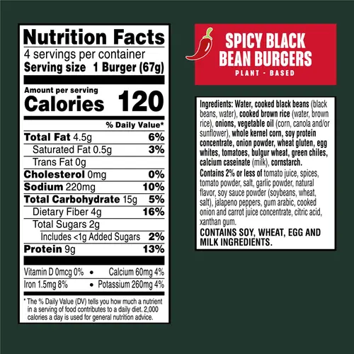 MorningStar Farms Vegetarian Spicy Black Bean Veggie Burgers, 9.5 oz, 4 Count (Frozen) thumbnail 3