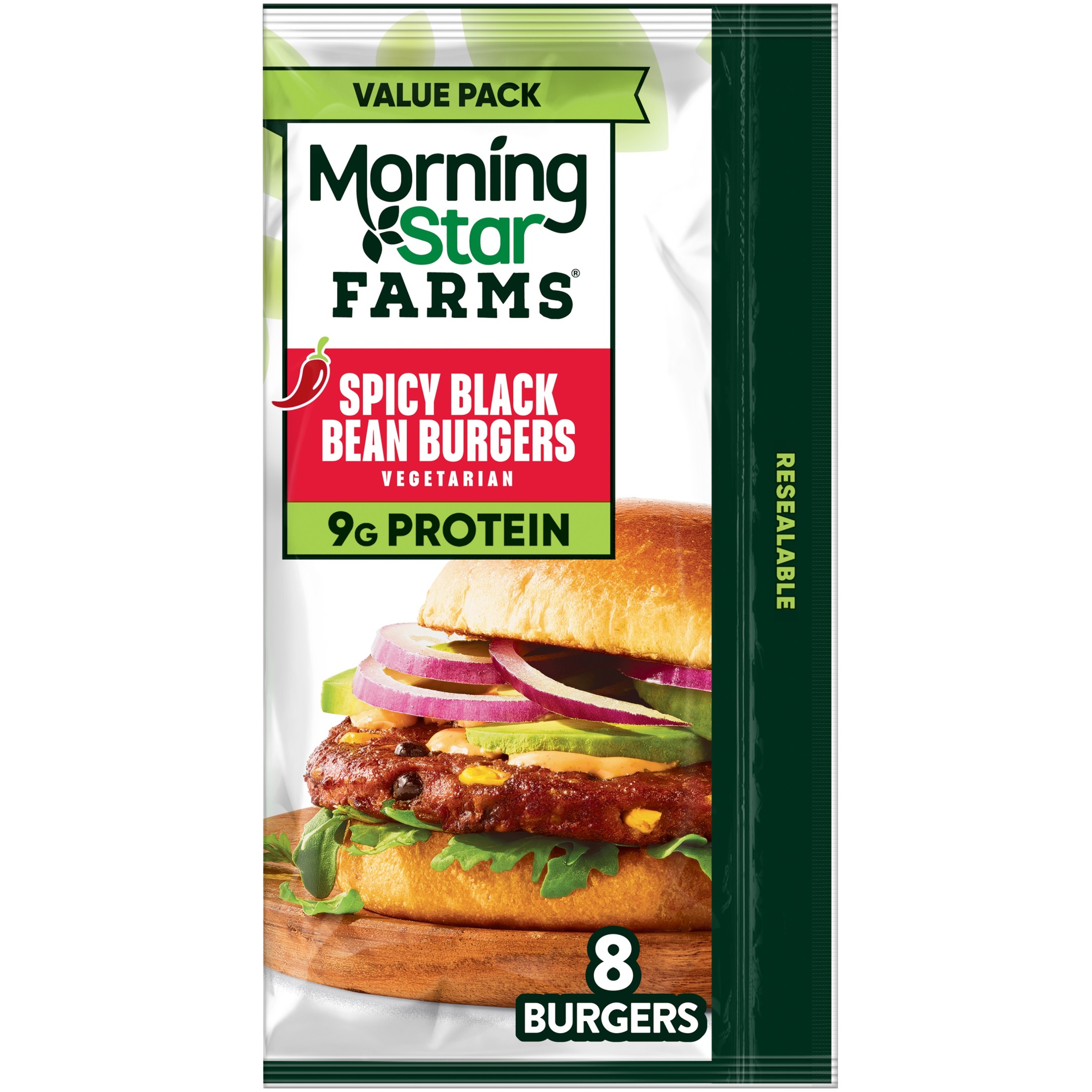 MorningStar Farms Vegetarian Spicy Black Bean Veggie Burgers, 18.9 oz, 8 Count (Frozen) thumbnail 2