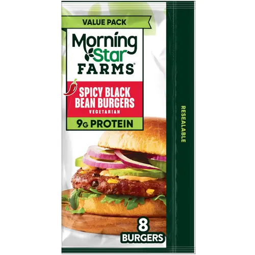 MorningStar Farms Vegetarian Spicy Black Bean Veggie Burgers, 18.9 oz, 8 Count (Frozen) thumbnail 2