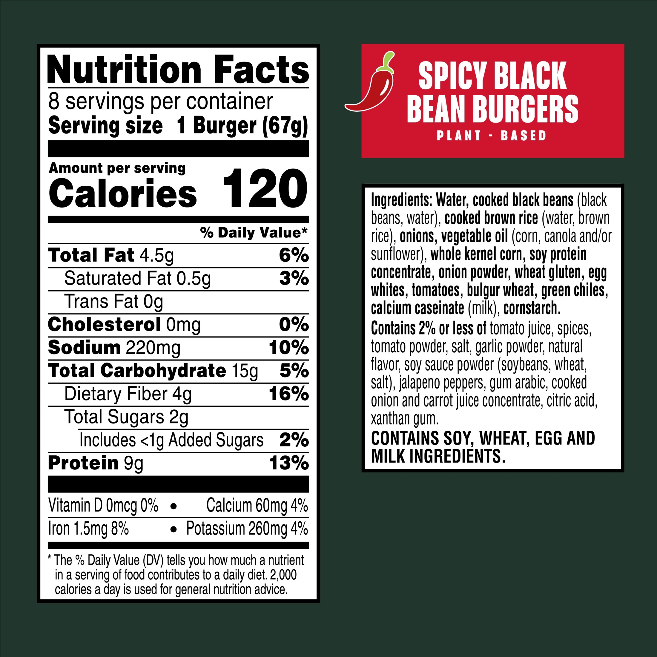 MorningStar Farms Vegetarian Spicy Black Bean Veggie Burgers, 18.9 oz, 8 Count (Frozen) thumbnail 3