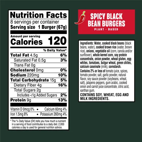 MorningStar Farms Vegetarian Spicy Black Bean Veggie Burgers, 18.9 oz, 8 Count (Frozen) thumbnail 3