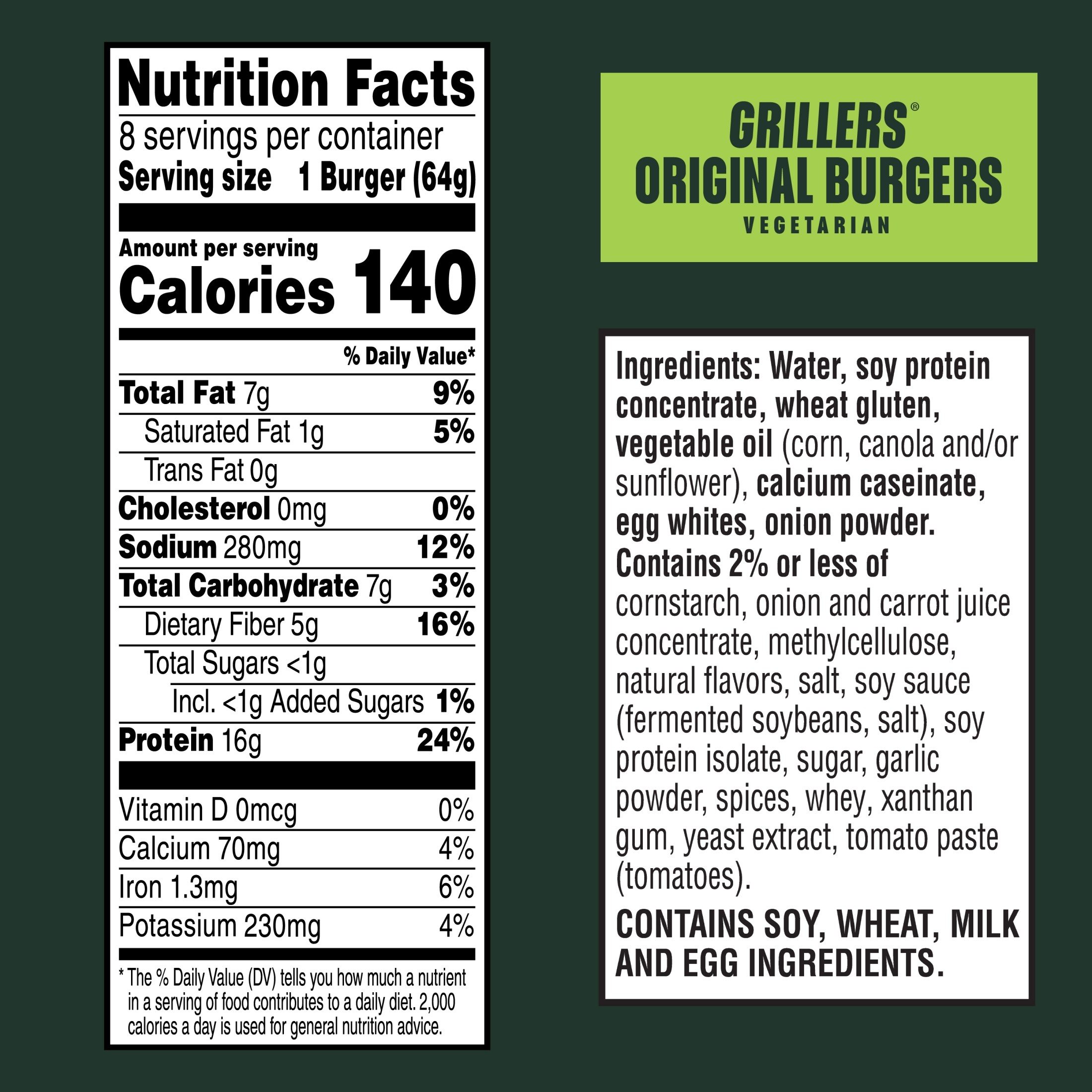 MorningStar Farms Vegetarian Grillers Original Veggie Burgers, 18 oz, 8 Count Bag thumbnail 3