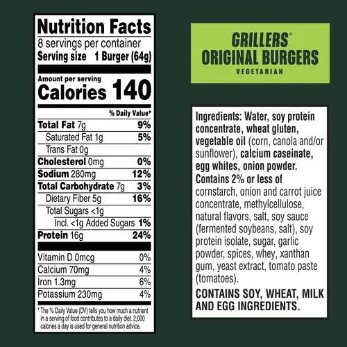 MorningStar Farms Vegetarian Grillers Original Veggie Burgers, 18 oz, 8 Count Bag thumbnail 3