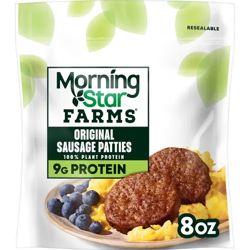 MorningStar Farms Veggie Breakfast Vegan Original Plant Based Sausage Patties, 8 oz, 6 Count Bag thumbnail 2
