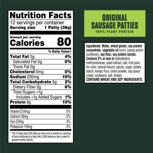 MorningStar Farms Veggie Breakfast Vegan Original Plant Based Sausage Patties, 16 oz, 12 Count Bag thumbnail 3