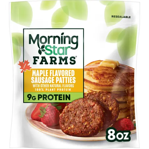 MorningStar Farms Veggie Breakfast Vegan Maple Flavored Plant Based Sausage Patties, 8 oz, 6 Count Bag thumbnail 2