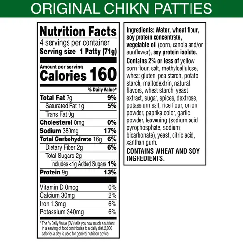 MorningStar Farms Vegan Original Plant Based Chik'n Patties, 10 oz, 4 Count Bag thumbnail 3