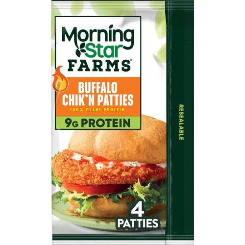 MorningStar Farms Vegan Buffalo Plant Based Chik'n Patties, 10 oz, 4 Count Bag