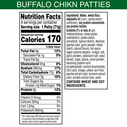 MorningStar Farms Vegan Buffalo Plant Based Chik'n Patties, 10 oz, 4 Count Bag thumbnail 3