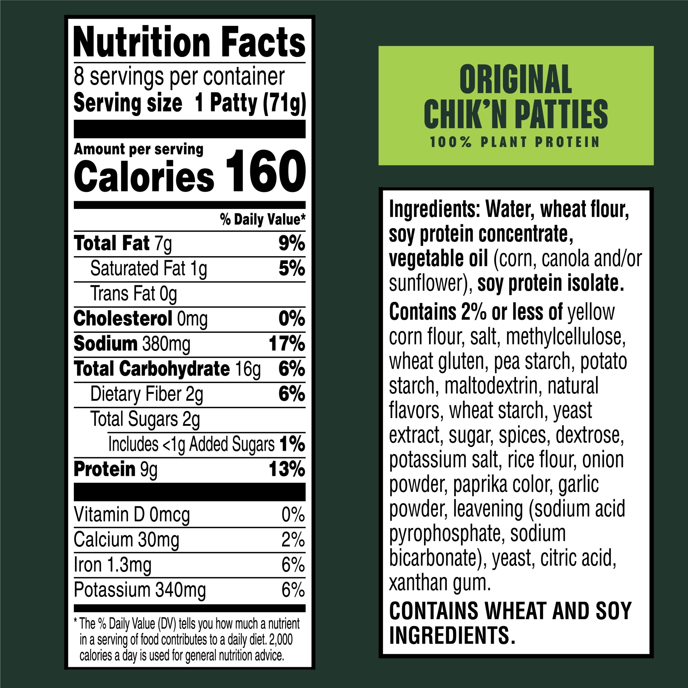 MorningStar Farms Vegan Original Plant Based Chik'n Patties, 20 oz, 8 Count Bag thumbnail 3