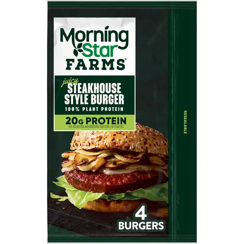 MorningStar Farms Vegan Steakhouse Style Plant Based Veggie Burgers, 16 oz, 4 Count Bag thumbnail 2
